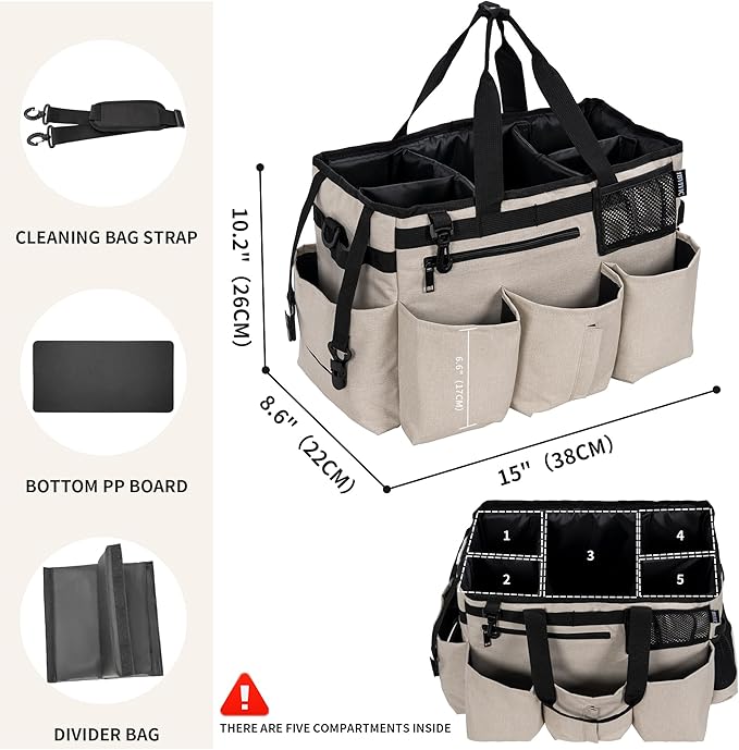 Wearable Cleaning Caddy Bag for Cleaning SuppliesLarge Capacity Cleaning Organizer White