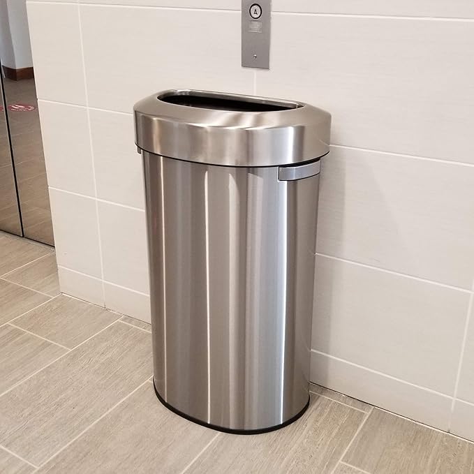 iTouchless 23 Gallon / 87 Liter Stainless Steel Trash Can and Recycle Bin Slim and Space-Saving Design for Home Office Kitchen Restaurant Restroom Large Capacity Open Top Semi Round