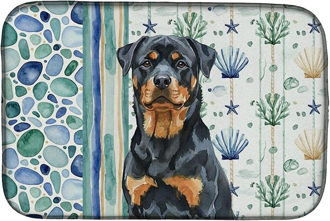 Caroline's Treasures Rottweiler Coastal Sea Glass Dish Drying Mat Absorbent Dish Drying Mat Pad for Kitchen Counter Dish Drainer Mat for Countertop 14 x 21 Multicolor