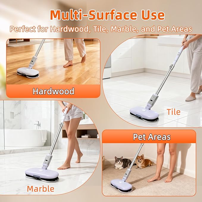 GOBOT Cordless Electric Spray Mop with High-Speed Motor Enhanced Cleaning Power Durable Material LED Headlight 300 mL Tank Dual-Spinning Pads for Hardwood Tile &amp Laminate