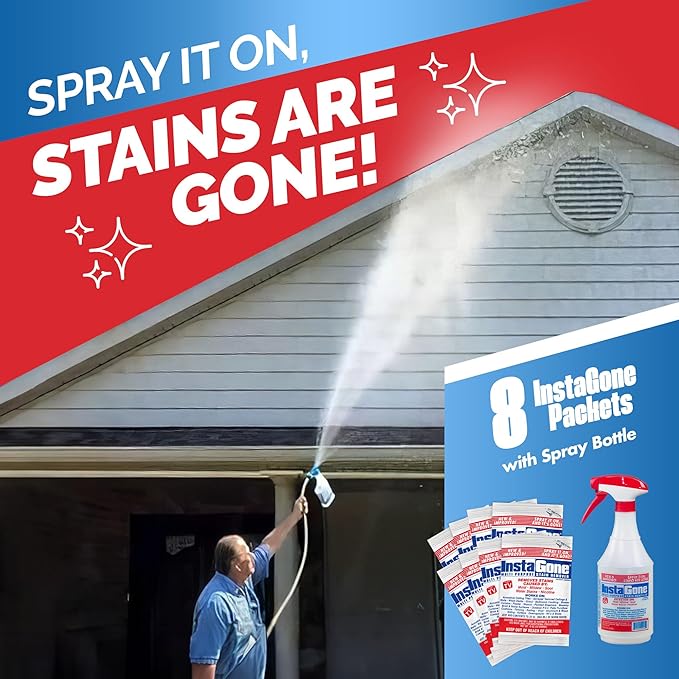 Stain Remover - 8 REFILL Pack + 24oz Spray Bottle - Just Add Water - Indoor/Outdoor Ceiling Wall Bathroom Roof PVC Fence Patio Furniture &amp More