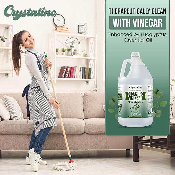 6% Cleaning Vinegar Cleaner (1 Gallon) Eucalyptus Essential Oil Powered for Home White Industrial Vinegar for Cleaning Purpose and Laundry Vinager Vinagre Blanco de Limpieza Vinger