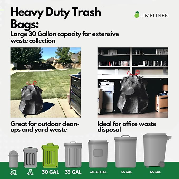 Mighty Flex 30 Gallon Trash Bags Drawstring 100ct Heavy-Duty Large Garbage Bags Ultra-Flexible Leak and Odor-Resistant Plastic Garbage Bags for Home and Commercial Use Unscented (Black)