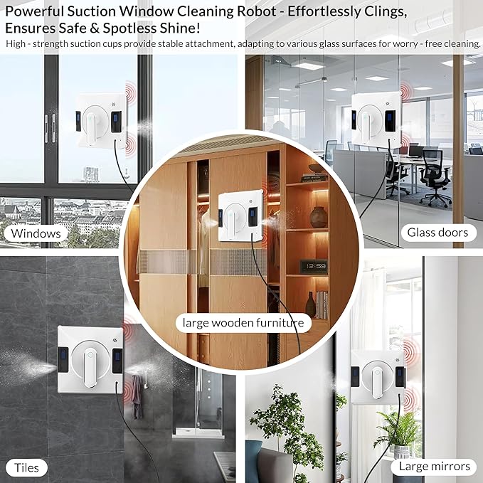 Smart Window Cleaning Robot With Dual Water Spray3800pa Suction Multiple Anti - Fall ProtectionAI Path PlanningApp &amp Remote ControlIdeal Window Washer Robot For High-Rise Windows And Glass Do
