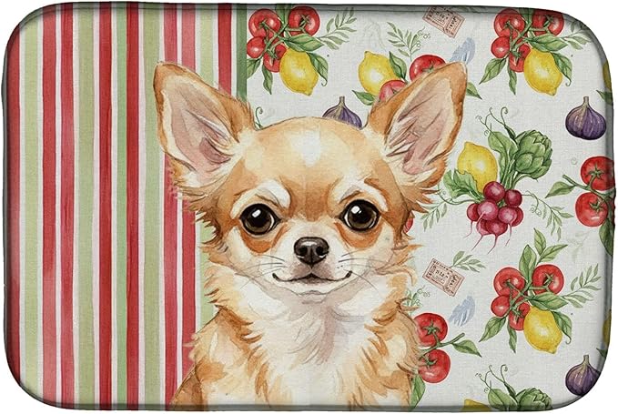 Caroline's Treasures Fawn Chihuahua Vegetables Dish Drying Mat Absorbent Dish Drying Mat Pad for Kitchen Counter Dish Drainer Mat for Countertop 14 x 21 Multicolor