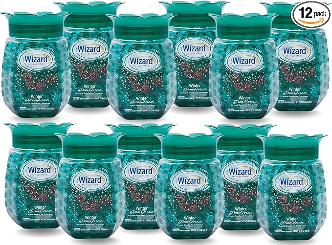 WIZARD Odor Eliminator Gel Beads - 12 oz Pack of 12 - Air Freshners For Bathroom. Rooms Per Areas and Car Freshner (PINE FOREST)