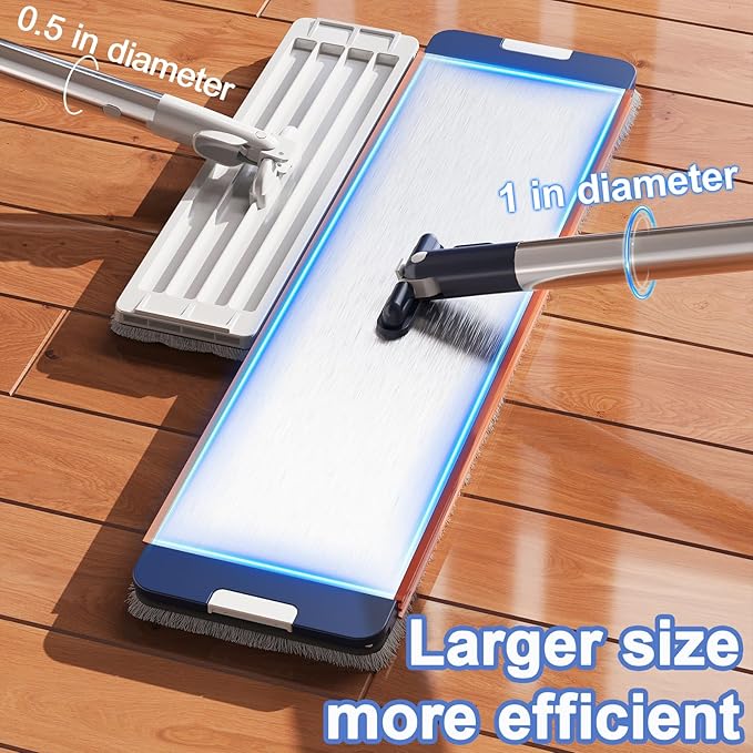 Large Mop and Bucket System with Wringer Set Hands-Free Flat Mops for Floor Cleaning Mopping Bucket System with 8 Washable Microfiber Pads for Wet and Dry Use Home Windows and Wall Cleaner Mop