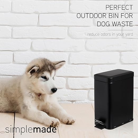 SIMPLEMADE Rectangle Step Trash Can - 5 Liter / 1.3 Gallon - Small with Lid Stainless Steel for Bathroom | Office | Garbage | Metal Wastebasket (Black)