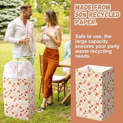 13 Gallon Thanksgiving Disposable Pop up Trash Cans for Parties with Fitted Bags 4 Pack Extra Large Cardboard Garbage Cans Fall Party Supplies Thick Recycled Bins Garbage Can