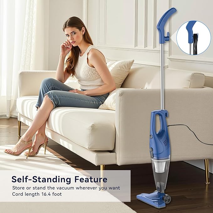 Corded Vacuum Cleaner 12-in-1 Vacuum Cleaners for Home 15Kpa Power Suction Lightweight Stick Vacuum with Washable HEPA Filter Converts to a Handheld Vacuum for Home Pet Hair Carpet Hard Floors