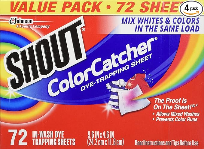 Shout Color Catcher Sheets for Laundry Allow Mixed Washes Prevents Color Runs and Maintains Original Clothing 72 Count - Pack of 4 (288 Total Sheets)