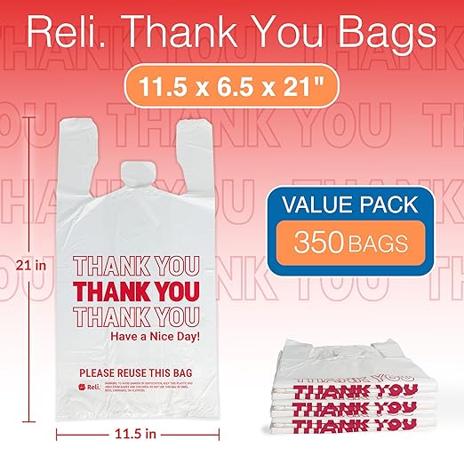 Reli. Thank You T-Shirt Bags (350 Ct) &amp Trash Bags 55-60 Gal (150 Bags)