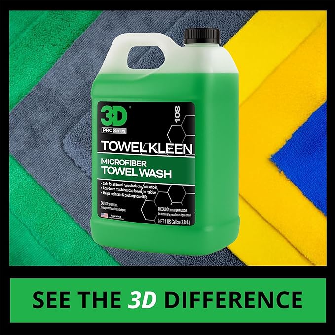 3D Towel Kleen Concentrated Microfiber Detergent - Deep Cleans Restores &amp Maintains Car Wash Towel Life - Low Foam No Residue Premium Laundry Soap 1 Gallon