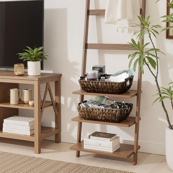 StorageWorks Wicker Baskets for Organizing Woven Basket with Wooden Handles Wicker Storage Baskets for Shelf Brown 2-Pack