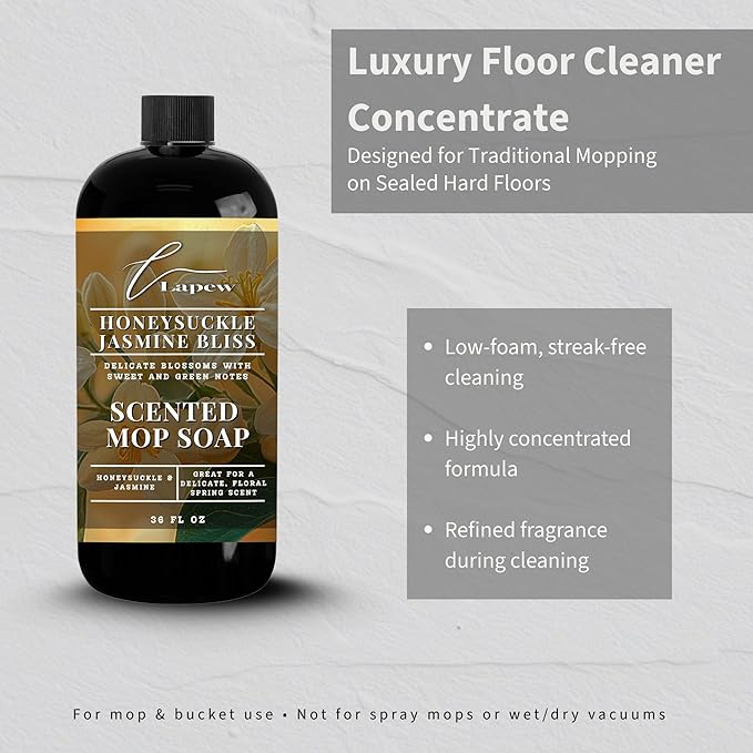 Lapew Honeysuckle Jasmine Scented Mop Soap - Luxury Floor Cleaner Concentrate for Mopping Tile Laminate Vinyl &amp Hardwood | Streak-Free Low-Foam | 36 oz