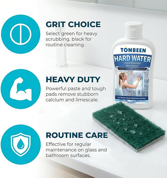 Hard Water Stain Remover Paste with Polishing Pads Calcium &amp Limescale Cleaner for Shower Glass Shower Doors &amp Tiles Includes 800 &amp 1200 Grit Pads 500ml 16.9fl oz