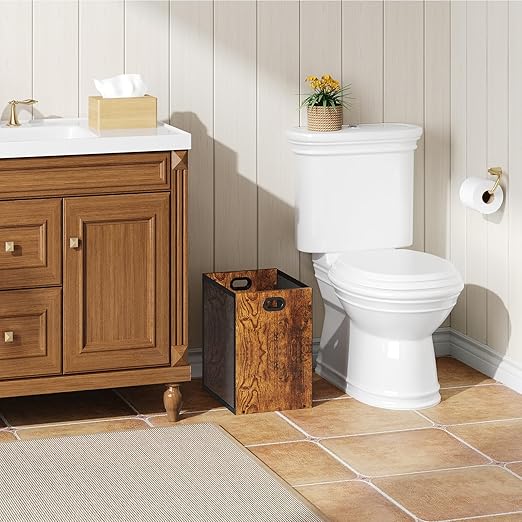 Retro Office Trash Can Iron and Wood Combination Bedroom Garbage Can Rectangular Design Wastebasket with Handle Industrial Style Trash Can for Home Office 4.5 Gallon (Patent Pending)