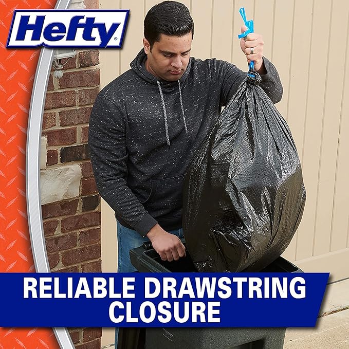Hefty Ultra Strong Multipurpose Trash Bags Black Large Flexible with Drawstring White Pine Breeze Scent 30 Gallon 25 Count Per Pack (Pack of 6)