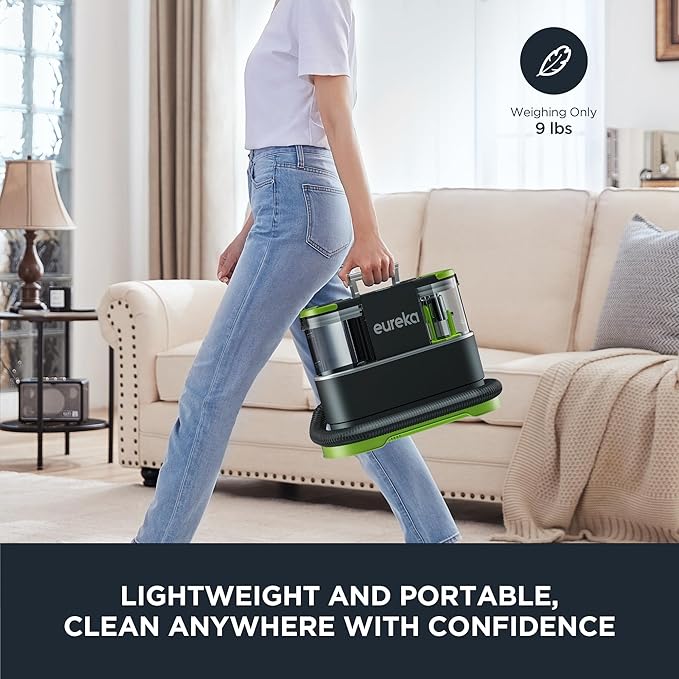 EUREKA Portable Carpet and Upholstery Cleaner Spot Cleaner for Pets Stain Remover for Carpet Area Rugs Upholstery Coaches and Car 50.7oz Large Water Tank NEY101GR with Cleaning Formula Green