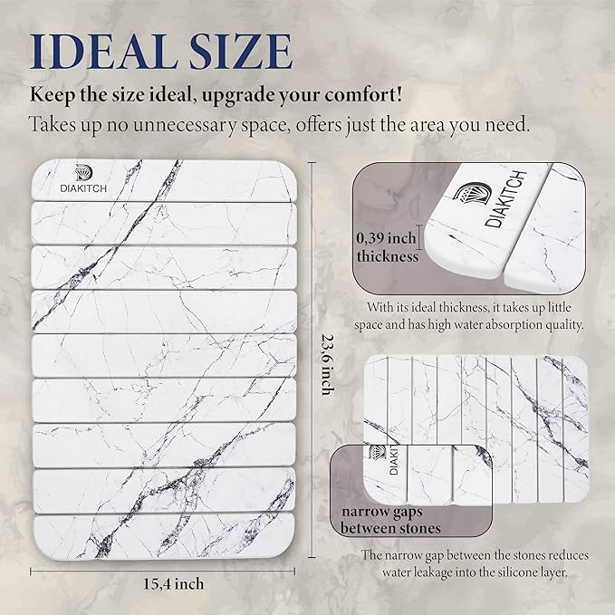 Stone Drying Mat for Kitchen Counter – Super Absorbent Stone Dish Drying Mat Foldable &amp Quick Dry Diatomaceous Earth Mat for Dish &amp Bottle Ideal for Kitchen - 23.6 x 15.4 White