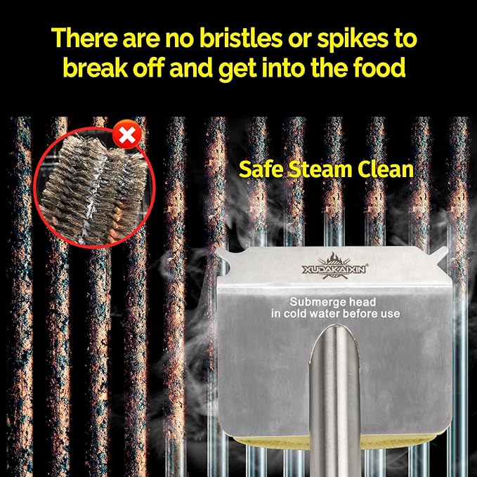 Grill Brush Bristle FreeBBQ Replaceable Scraper Cleaning HeadSafe Grill Accessories for Cast Iron Grates/Porcelain/Weber Gas/Charcoal GrillGrill Brush for Outdoor Grill-Yellow