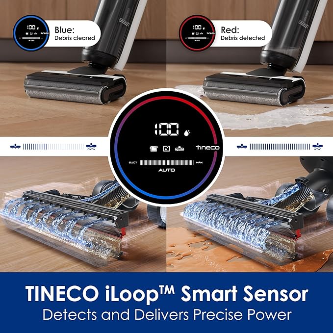 Tineco Floor ONE S5 Smart Cordless Wet Dry Vacuum Cleaner and Mop for Hard Floors Digital Display Long Run Time Great for Sticky Messes and Pet Hair Space-Saving Design Blue