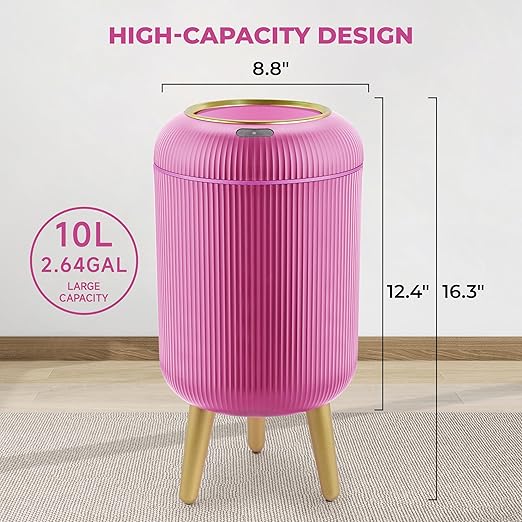 SUSLAS Trash Can with Motion Sensor Touchless Automatic Lid and Waterproof Design Smart Waste Bin for Bathroom Kitchen 2.6 Gallon Plastic White