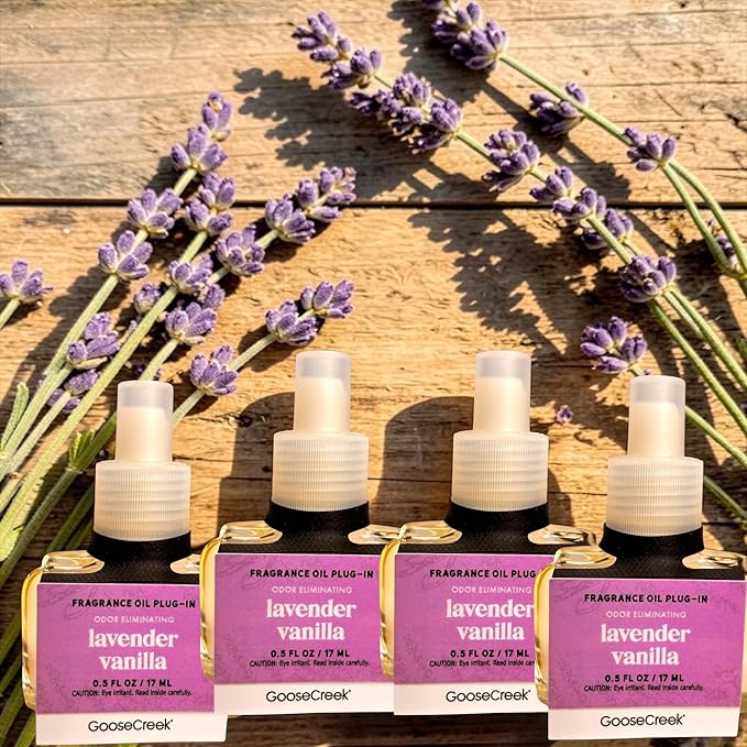 Lavender Vanilla Fragrance Oil Plug-In Refills Odor Eliminating 0.5 FL OZ 4 Pack