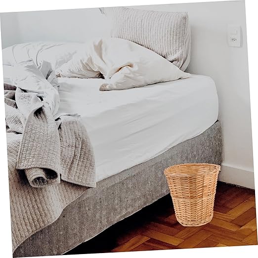 Lurrose Woven Rattan Trash Can Household Wastebasket Indoor Storage Bin for Office and Home Use Decorative Basket for Paper Recyclables and Trash
