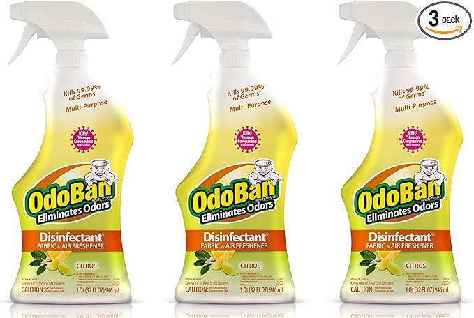 OdoBan Ready-to-Use Disinfectant and Odor Eliminator Set of 3 Spray Bottles 32 Ounces Each Citrus Scent