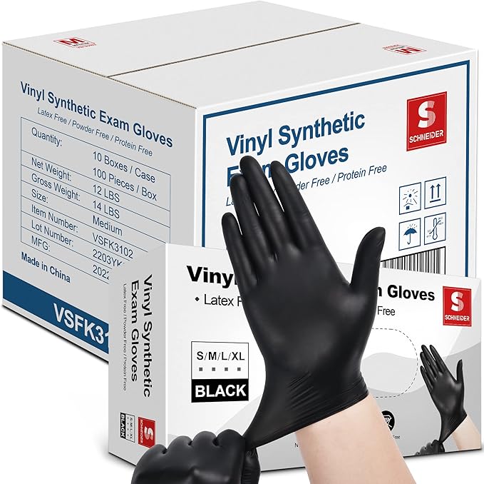Schneider Vinyl Synthetic Exam Gloves 4 Mil Latex Free Disposable Gloves for Medical Cooking Cleaning and Food Prep