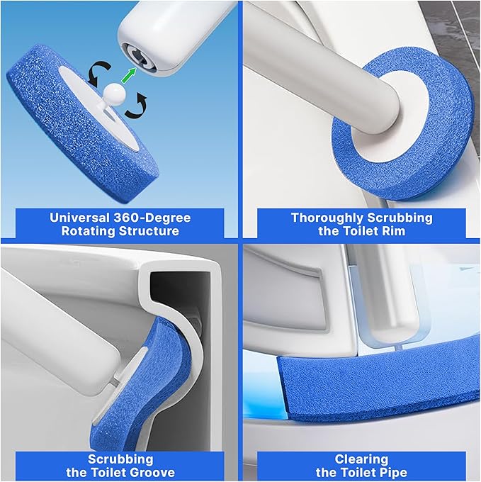 CiLoN Wall-Mounted Disposable Toilet Brush Kit and 30 Fresh Bleach Scrubbing Sponge Pads. Bathroom Space Saving Toilet Wand kit. Toilet Bowl Brush and Holder Set. (Starter Kit + 30 Brush)