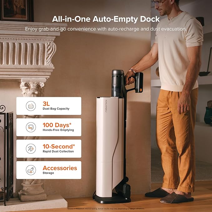 roborock H60 Hub Ultra Cordless Vacuum Cleaner with Auto-Empty Dock 210AW Suction Stick Vacuum Cleaners for Home and Pet Hair Rechargeable 90-Min Runtime Anti-Tangle Brush 140° LED Dust Detection