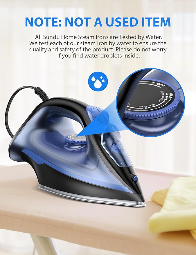 1500-Watt Steam Iron with Ceramic-Coated Soleplate and Burst Steam 3-Way Auto-Off Temperature Settings for Variable Fabric