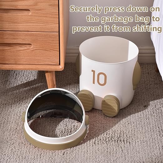 URALFA Astronaut Trash Can 12 Liter /3.2 Gallon Bathroom Trash Can with Lid Cute Trash Bin for Kids Plastic Garbage Can with Swing Lid Spaceman Wastebasket for Bedroom Dorm Living Room Khaki