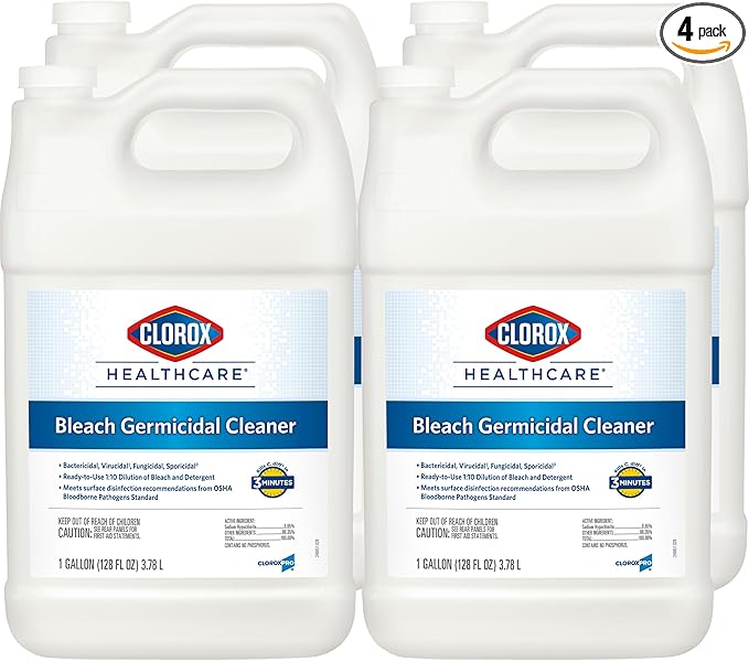 Clorox Healthcare Bleach Germicidal Cleaner Refill 128 Fluid Ounces Pack of 4 (Package May Vary)