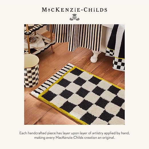 MACKENZIE-CHILDS Capiz Waste Bin Decorative Bathroom and Bedroom Trash Can Black-and-White Courtly Check
