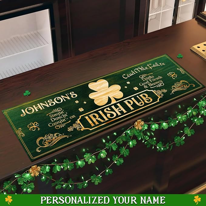 THUYPT Personalized Irish Drying Mat for St Patrick's Day Decor Irish Bar Pub Accessories Spill Mat Countertop Bar Shamrock Dish Drying Mat for Bar Counter Absorbent Coffee Maker (13)