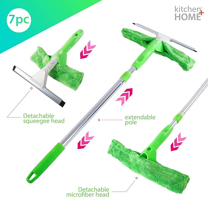 Super Squeegee Window Washer – The Original 3 in 1 Professional Window Squeegee Set - 2 Window Squeegees with Microfiber Scrubbers and Extension Pole – for Windows Glass and Auto