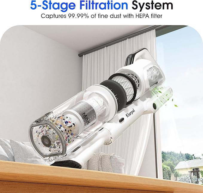 Cordless Vacuum Cleaner 600W 50KPA 70Mins Runtime Fast Charging Vacuum Cleaner Self-Standing LED Light Touch Screen Stick Vacuum for Home Light Weightfor Pet Hair/Carpet/Floor White