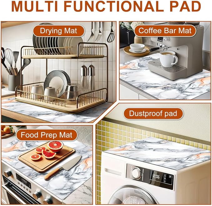 Stove Top Cover Diatomite Mat 28x20 Inch Marble Stovetop Covers Protector Heat Resistant Coffee Mat Kitchen Countertop Pad Laundry Surface Cooktop Cover Decor