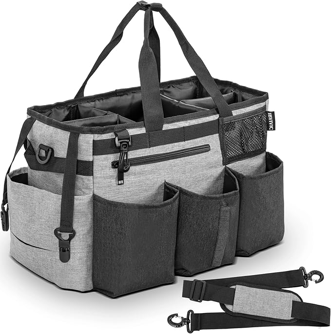 Wearable Cleaning Caddy Bag for Cleaning SuppliesLarge Capacity Cleaning Organizer Grey