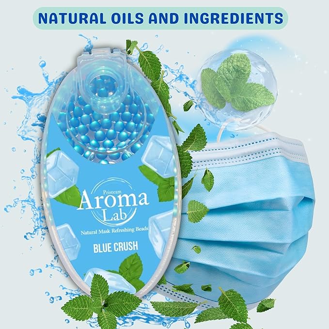 Face Mask Refresher - 1000 Blue Menthol Scented Air Freshener Beads for Face Masks – Long-Lasting Fresh Aroma with Natural Essential Oils (10 Packs of 100)