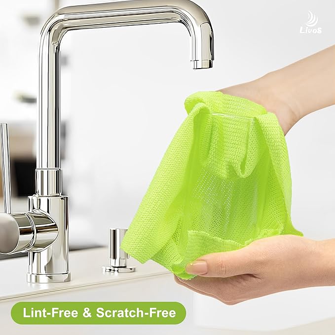 LIVOS Microfiber Cleaning Cloth Roll - 100 Pack Reusable Paper Towels Microfiber Towels for Car Super Absorbent Cleaning Rags for HouseKitchenWindow-Green 11.5x11.5|Lightweight Quickly Dry
