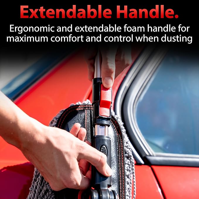 Adam's Polishes Microfiber Duster – Exterior Soft Premium Large Car Duster Kit Extendable Handle with Long Pole Safe On Paint &amp Removes Dust Pollen Dirt Cotton Hair &amp More