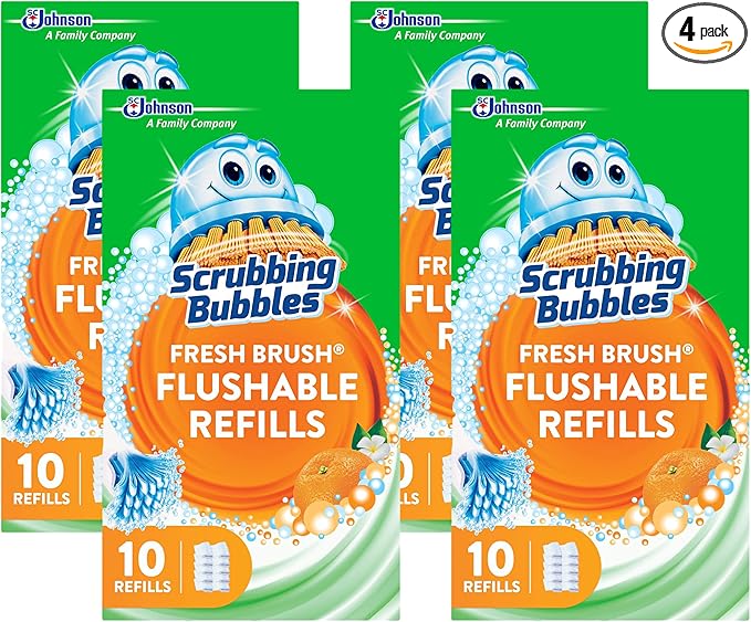 Scrubbing Bubbles Flushable Toilet Wand Refills Fresh Brush Toilet Cleaner Refill Pads Cleans Limescale &amp Fights Odors Citrus Scent 10 Count Pack of 4