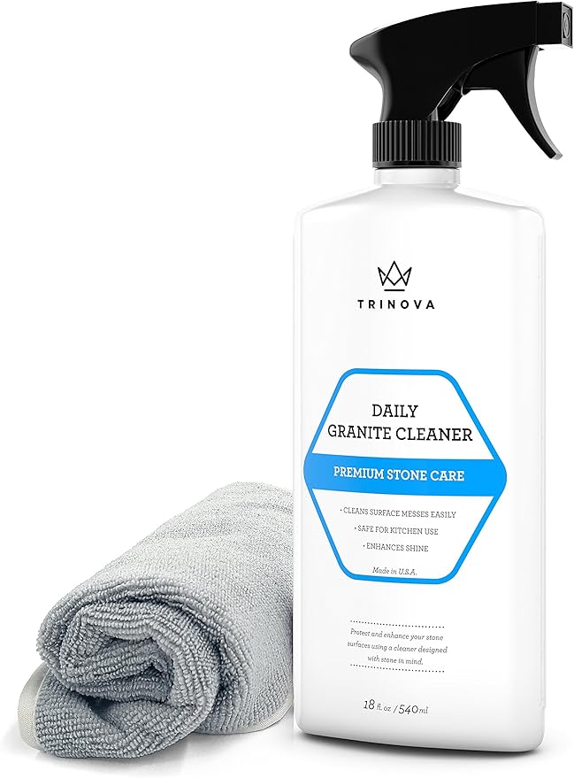 TriNova Granite Cleaner &amp Polish for Daily Use - Made in USA Enhances Shine Streak-Less - for Counter-Tops Marble Stone Bathroom Tile Kitchen &amp Islands - 18 fl oz