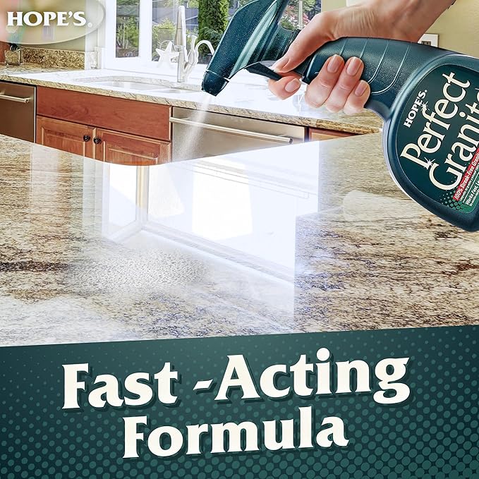 HOPE'S Perfect Granite &amp Marble Countertop Cleaner Stain Remover and Polish Streak-Free Ammonia-Free 22 Ounce Pack of 2