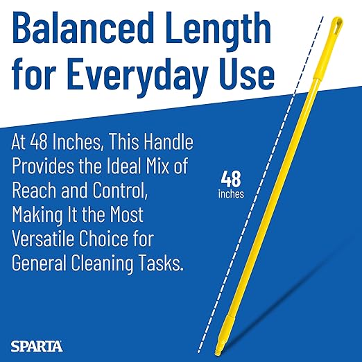 SPARTA 41225EC04 Fiberglass Broom Handle Mop Handle Replacement Handle With Acme Threaded Tip For Commercial Cleaning 48 Inches Yellow (Pack of 12)