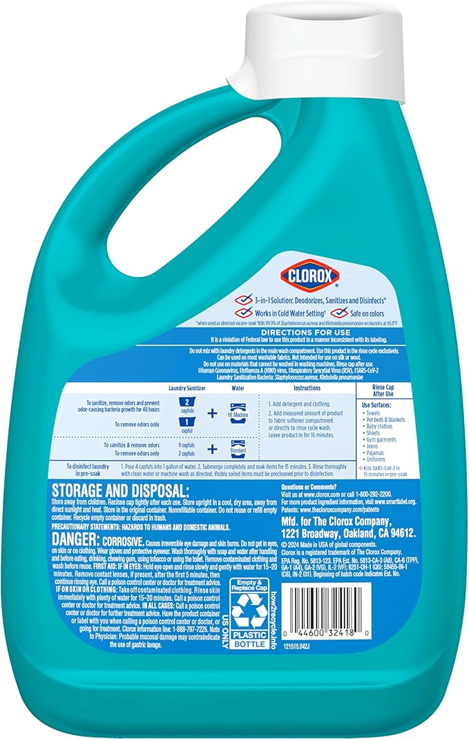 Clorox Laundry Sanitizer 0% Bleach Color Safe Clean Linen 80 Fl oz Pack of 2 (Pack May Vary)